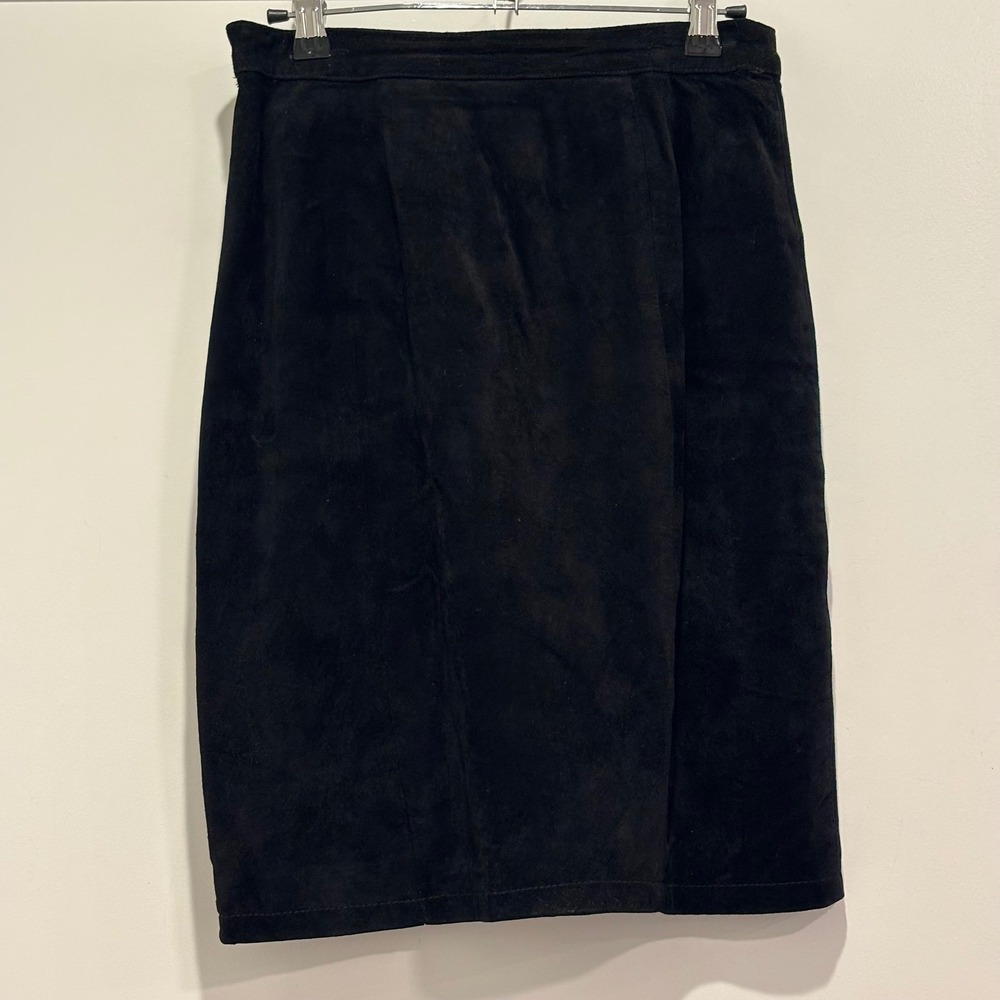 Savannah Womens Black Genuine Leather Suede Pencil Skirt Size 7/8 High Waist